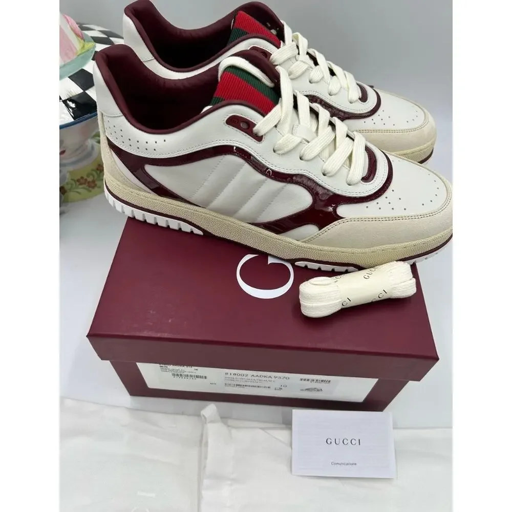 Men's Gucci re-Web leather sneakers with red accents size 10 fits 10.5 US